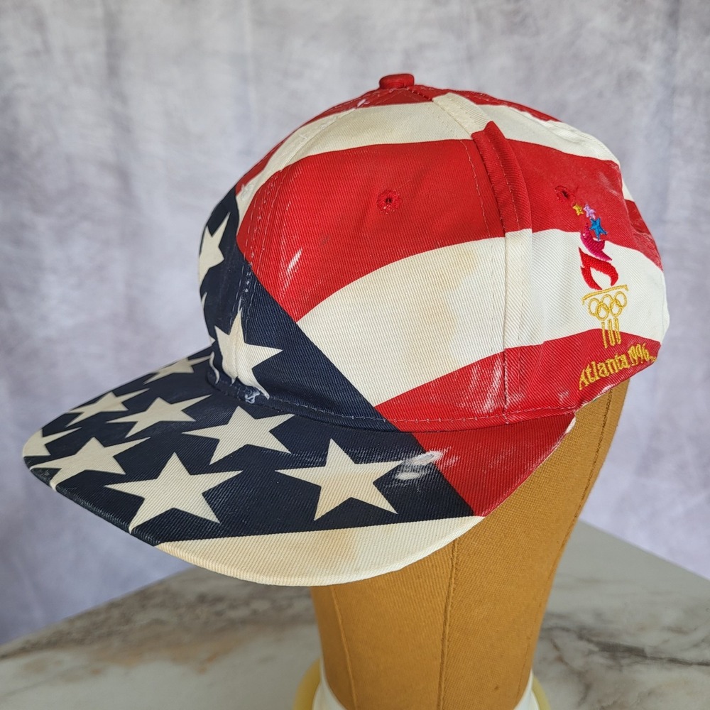 HANES Atlanta 1996 USA Flag Hat Cap Red White Blue